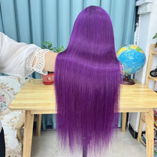 Load image into Gallery viewer, Purple 13x4 Lace Front Wig Straight Human Hair Wig