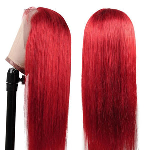 Red 13x4 Lace Front Wig Straight Human Hair Wig