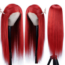 Load image into Gallery viewer, Red 13x4 Lace Front Wig Straight Human Hair Wig
