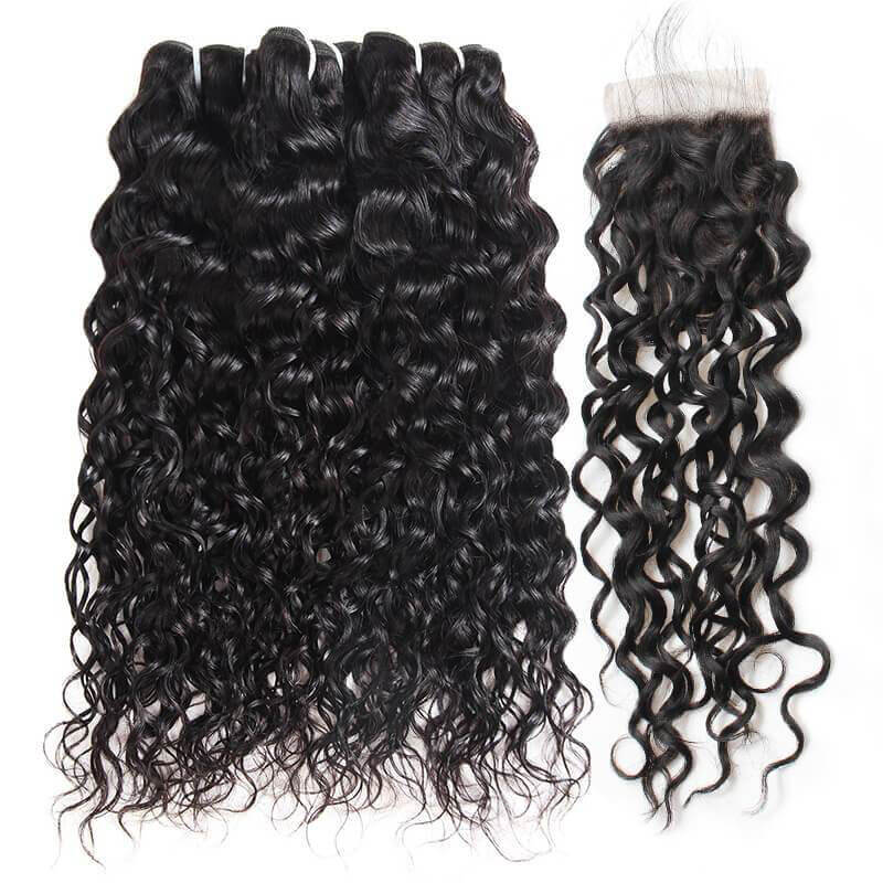 Italian Curly Hair 3 Bundles with 4x4 Lace Closure