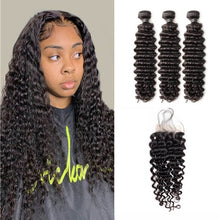 Load image into Gallery viewer, Deep Wave Hair 3 Bundles with 4x4 Lace Closure