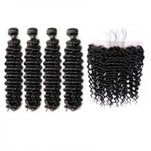 Load image into Gallery viewer, Deep Wave Hair 4 Bundles With 13x4 Lace Frontal
