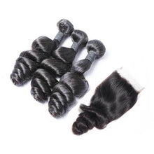 Load image into Gallery viewer, Loose Wave Hair 3 Bundles with 4x4 Lace Closure