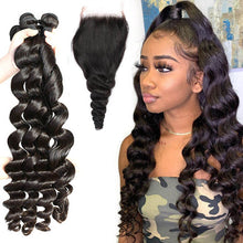 Load image into Gallery viewer, Loose Wave Hair 4 Bundles With 4x4 Lace Closure