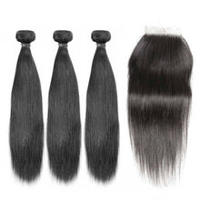 Load image into Gallery viewer, Straight Hair 3 Bundles with 4x4 Lace Closure