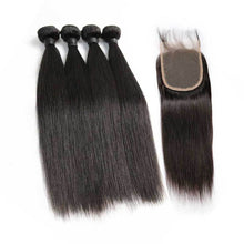Load image into Gallery viewer, Straight Hair 4 Bundles With 4x4 Lace Closure
