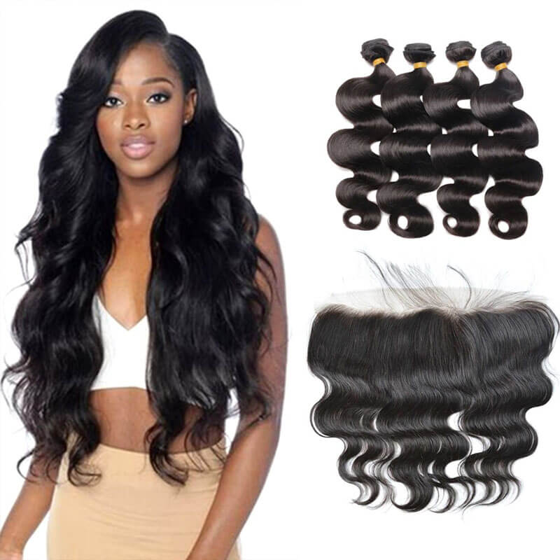 Body Wave Hair 4 Bundles With 13x4 Lace Frontal