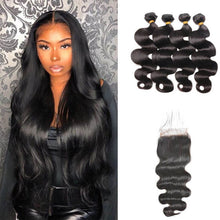 Load image into Gallery viewer, Body Wave Hair 4 Bundles With 4x4 Lace Closure