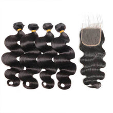 Load image into Gallery viewer, Body Wave Hair 4 Bundles With 4x4 Lace Closure