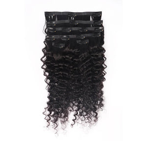 Seamless PU Clip In Deep Wave Hair Extensions