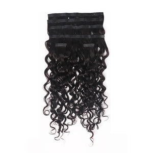 Seamless PU Clip In Deep Wave Hair Extensions