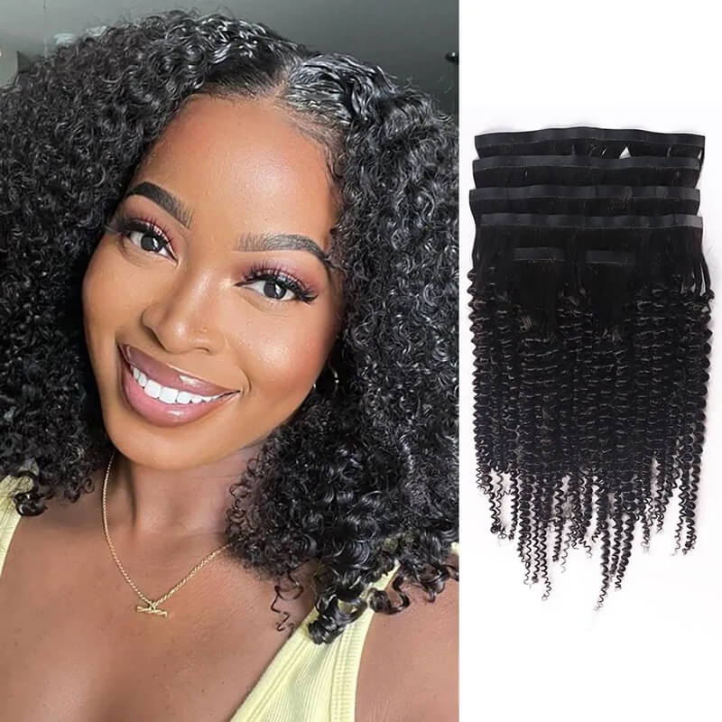 Seamless PU Clip In Kinky Curly Hair Extensions