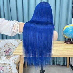 Blue 13x4 Lace Front Wig Straight Human Hair Wig