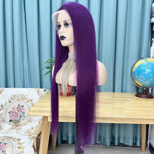 Load image into Gallery viewer, Purple 13x4 Lace Front Wig Straight Human Hair Wig
