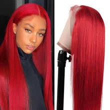 Load image into Gallery viewer, Red 13x4 Lace Front Wig Straight Human Hair Wig
