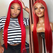 Load image into Gallery viewer, Red 13x4 Lace Front Wig Straight Human Hair Wig
