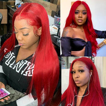 Load image into Gallery viewer, Red 13x4 Lace Front Wig Straight Human Hair Wig
