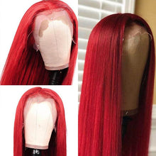 Load image into Gallery viewer, Red 13x4 Lace Front Wig Straight Human Hair Wig
