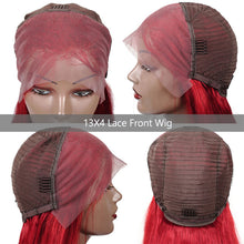 Load image into Gallery viewer, Red 13x4 Lace Front Wig Straight Human Hair Wig
