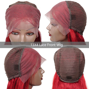 Red 13x4 Lace Front Wig Straight Human Hair Wig