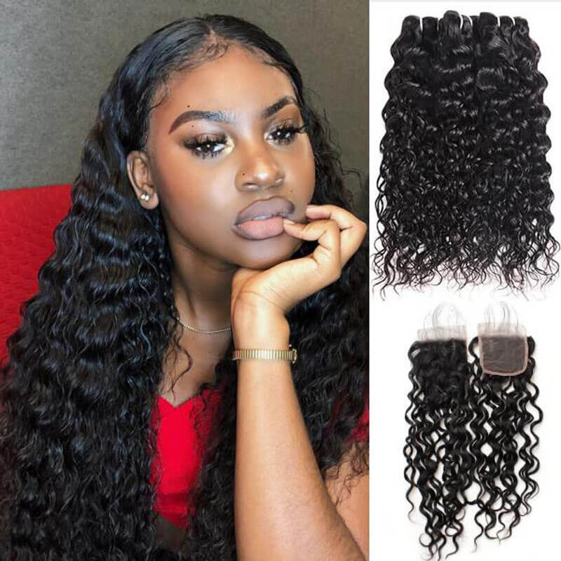 Italian Curly Hair 4 Bundles With 4x4 Lace Closure