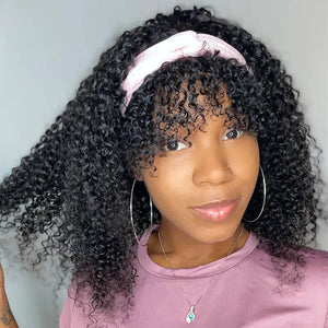 Short Jerry Curly Headband Wig with Bangs