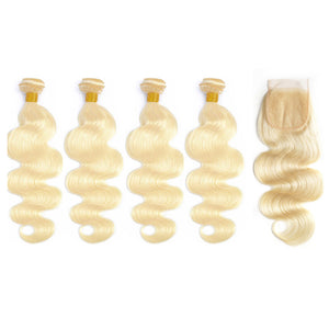Color 613# Body Wave Hair 4 Bundles with Closure