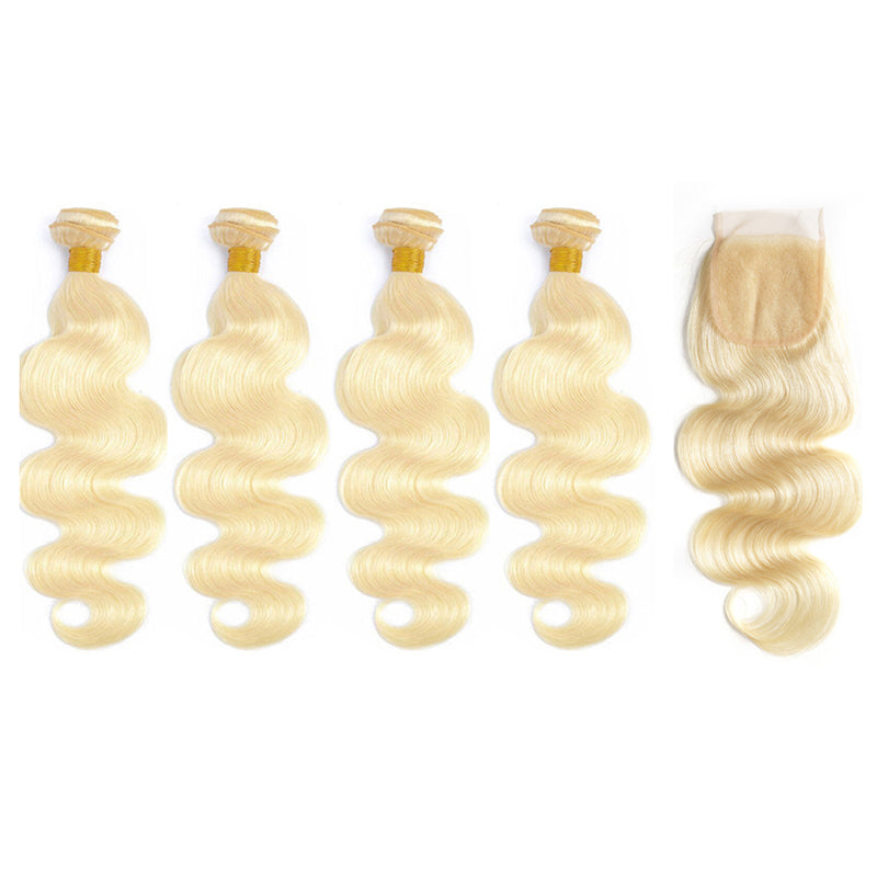 Color 613# Body Wave Hair 4 Bundles with Closure