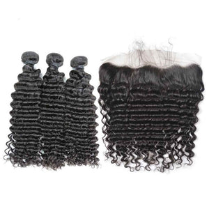 Deep Wave Hair 3 Bundles with 13x4 Frontal