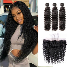 Load image into Gallery viewer, Deep Wave Hair 3 Bundles with 13x4 Frontal

