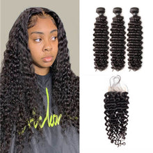 Load image into Gallery viewer, Deep Wave Hair 3 Bundles with 4x4 Lace Closure
