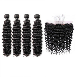 Deep Wave Hair 4 Bundles With 13x4 Lace Frontal