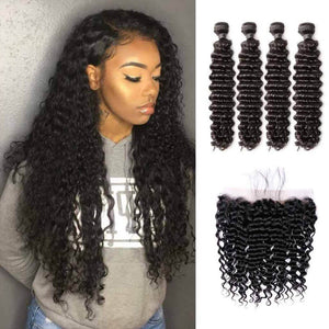 Deep Wave Hair 4 Bundles With 13x4 Lace Frontal