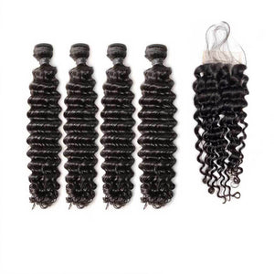 Deep Wave Hair 4 Bundles With 4x4 Lace Closure
