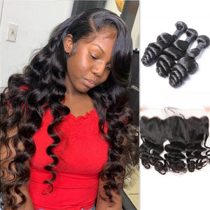 Loose Wave Hair 3 Bundles with 13x4 Frontal