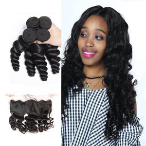 Loose Wave Hair 4 Bundles With 13x4 Lace Frontal