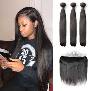 Straight Hair 3 Bundles with 13x4 Frontal