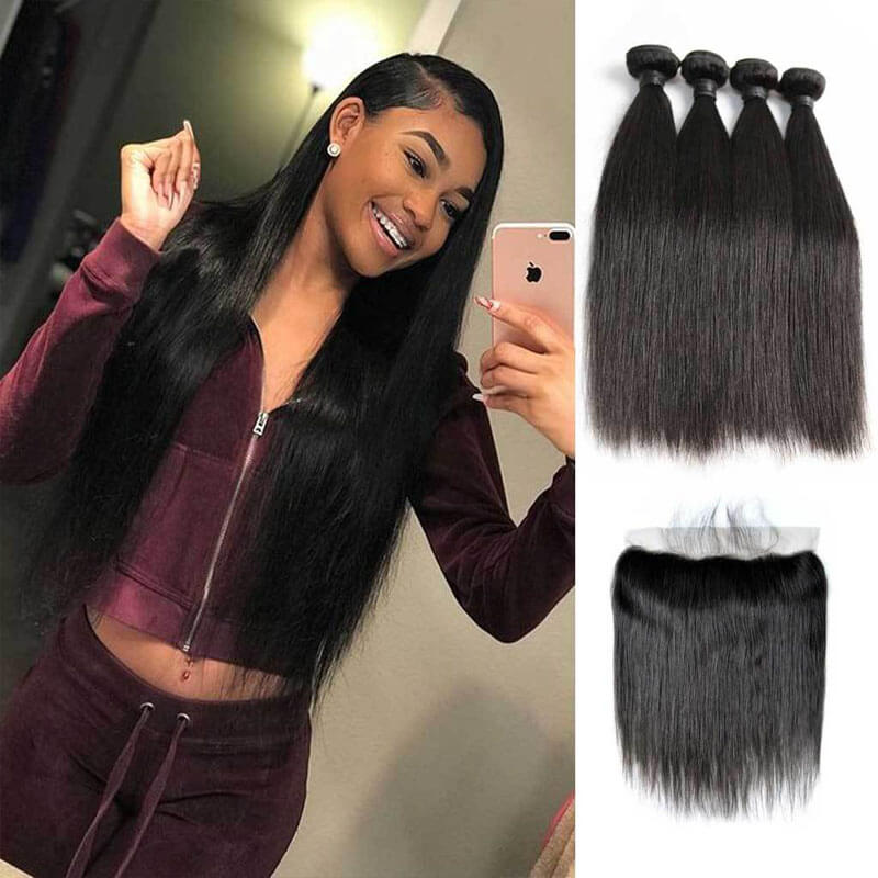 Straight Hair 4 Bundles With 13x4 Lace Frontal