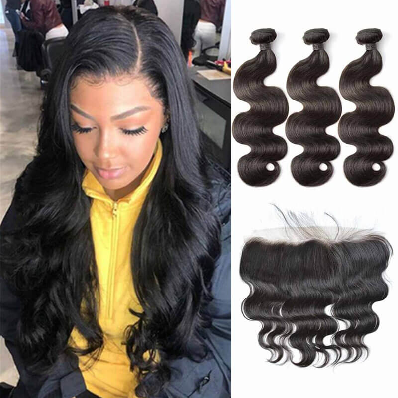 Body Wave Hair 3 Bundles with 13x4 Frontal
