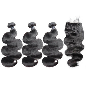 Body Wave Hair 3 Bundles with 4x4 Lace Closure