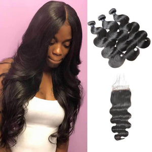 Body Wave Hair 3 Bundles with 4x4 Lace Closure