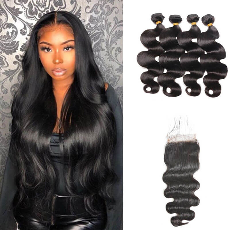 Body Wave Hair 4 Bundles With 4x4 Lace Closure