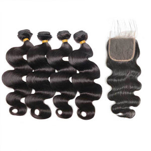 Body Wave Hair 4 Bundles With 4x4 Lace Closure